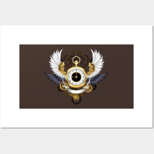 Gold Watch with White Wings ( Steampunk wings ) Posters and Art